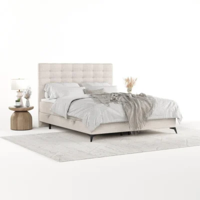 AltaBeds Boxspringbett NIRO in Beige, Liegefläche 120x200 cm – mit Bettkasten, Taschenfederkern